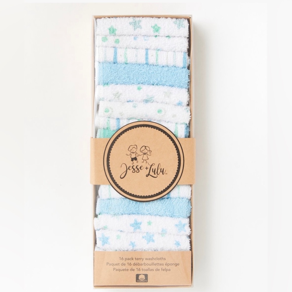 Jesse & Lulu Blue Zigzag Set of 16 Baby Washcloths BNIB